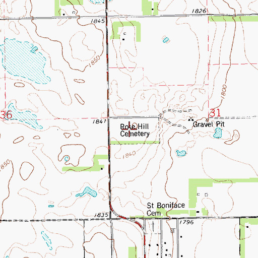 Topographic Map of Rose Hill Cemetery, SD