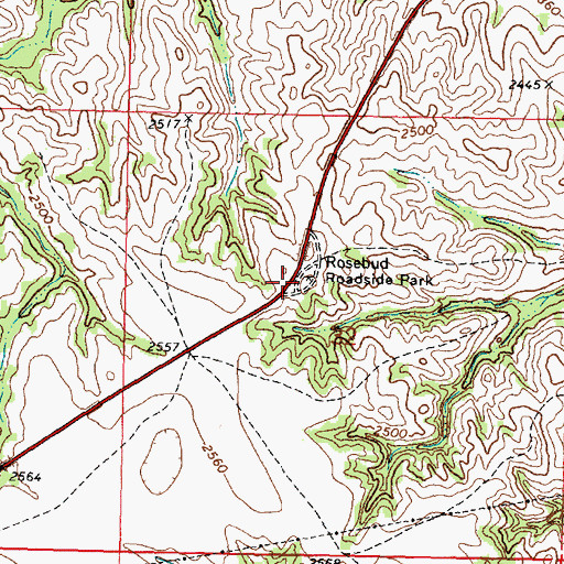 Topographic Map of Rosebud Roadside Park, SD