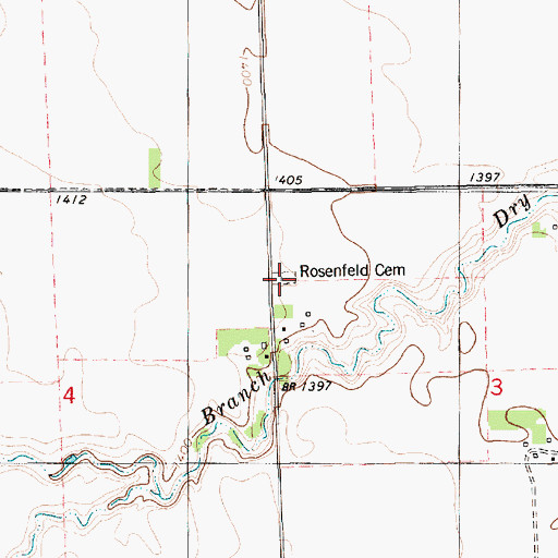 Topographic Map of Rosenfeld Cemetery, SD