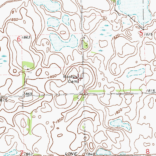 Topographic Map of Roslyn Lutheran Cemetery, SD