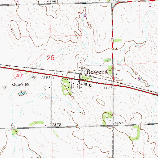 Topographic Map of Rowena, SD