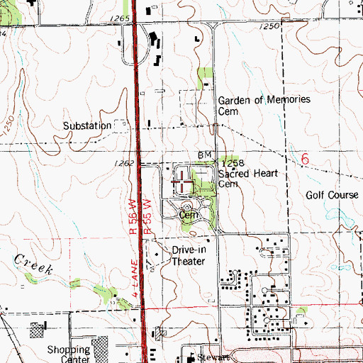 Topographic Map of Sacred Heart Cemetery, SD