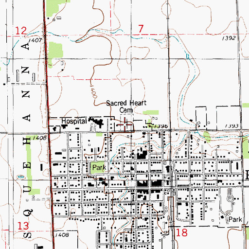 Topographic Map of Sacred Heart Cemetery, SD