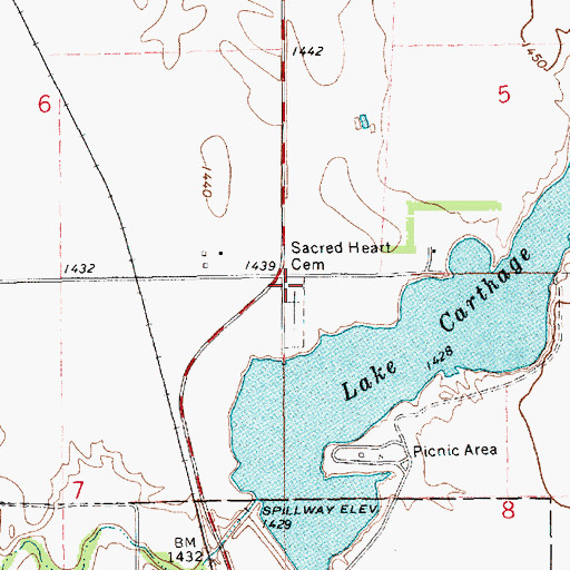 Topographic Map of Sacred Heart Cemetery, SD