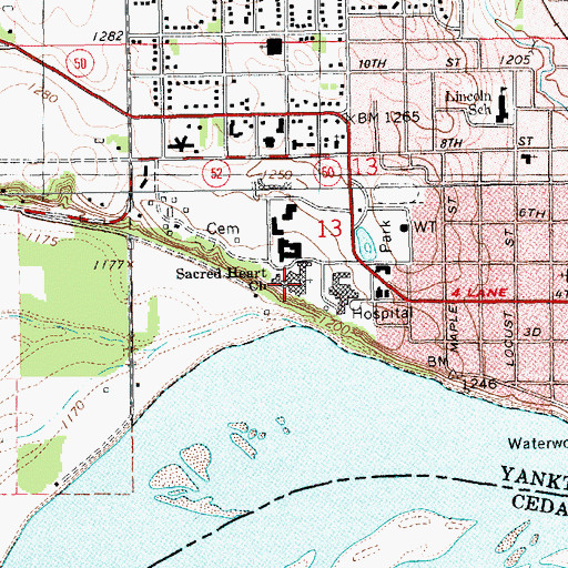 Topographic Map of Sacred Heart Church, SD