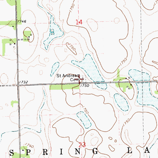 Topographic Map of Saint Andreas Cemetery, SD