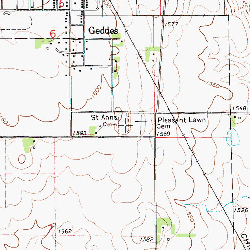 Topographic Map of Saint Anns Cemetery, SD