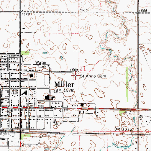 Topographic Map of Saint Anns Cemetery, SD