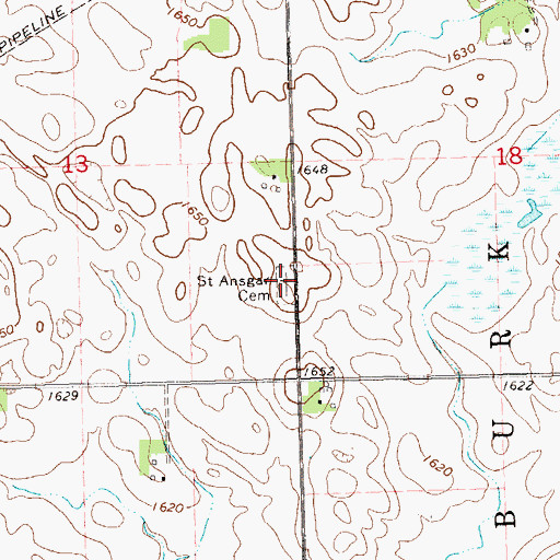 Topographic Map of Saint Ansgar Cemetery, SD