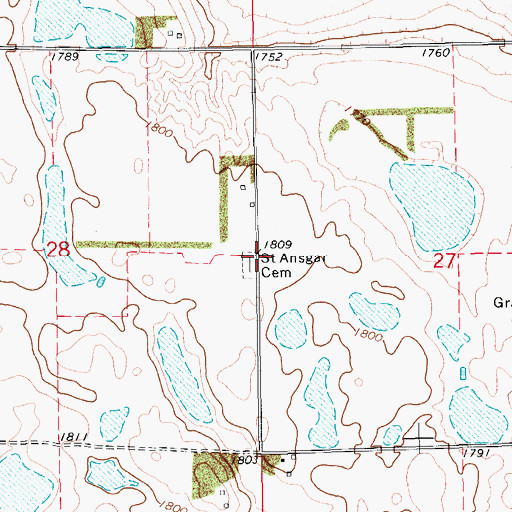 Topographic Map of Saint Ansgaar Cemetery, SD
