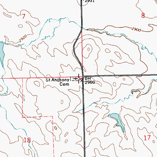 Topographic Map of Saint Anthony Cemetery, SD