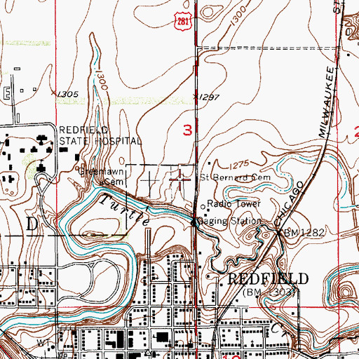 Topographic Map of Saint Bernard Cemetery, SD