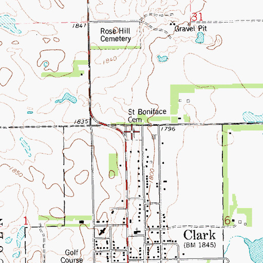 Topographic Map of Saint Boniface Cemetery, SD
