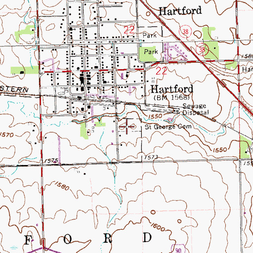 Topographic Map of Saint George Cemetery, SD