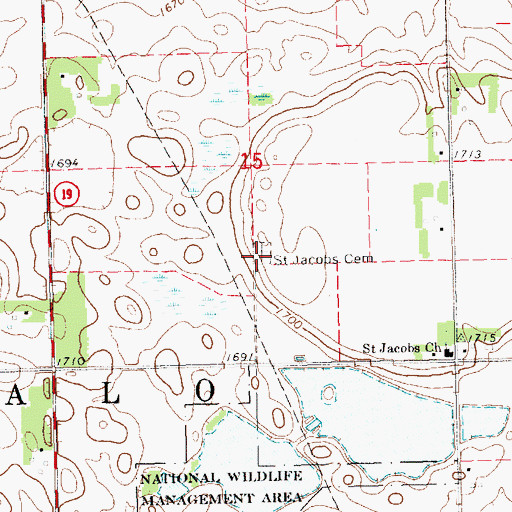 Topographic Map of Saint Jacobs Cemetery, SD