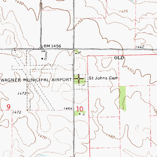 Topographic Map of Saint Johns Cemetery, SD