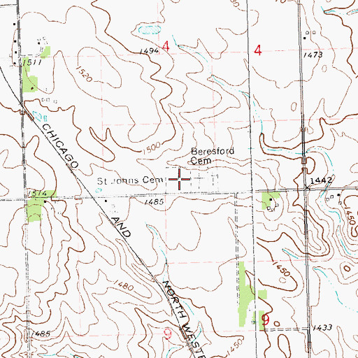 Topographic Map of Saint John's Cemetery, SD