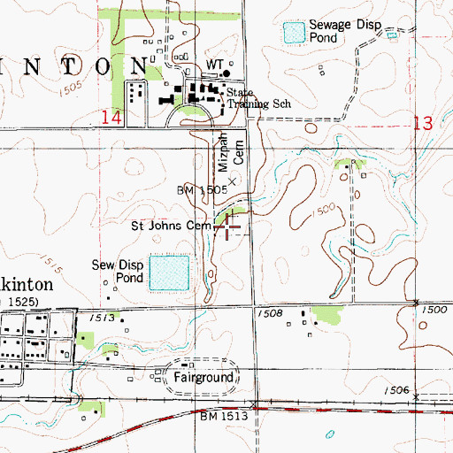 Topographic Map of Saint Johns Cemetery, SD