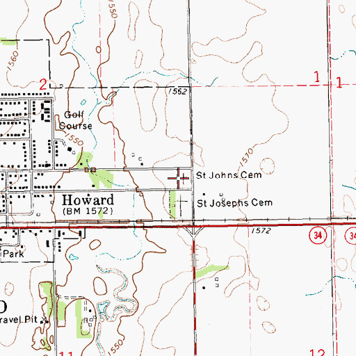 Topographic Map of Saint John's Cemetery, SD