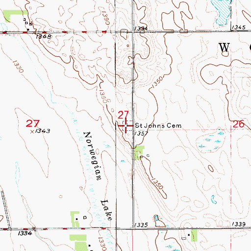 Topographic Map of Saint Johns Cemetery, SD