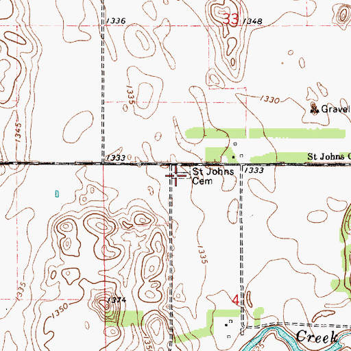 Topographic Map of Saint John's Cemetery, SD