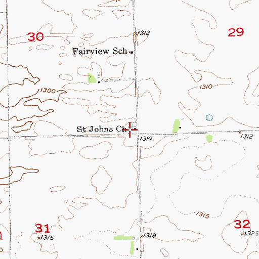 Topographic Map of Saint Johns Church, SD