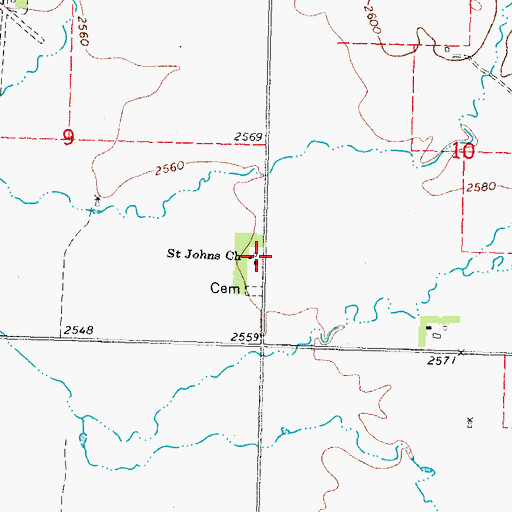 Topographic Map of Saint Johns Church, SD