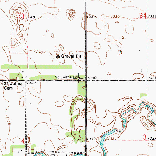 Topographic Map of Saint Johns Church, SD