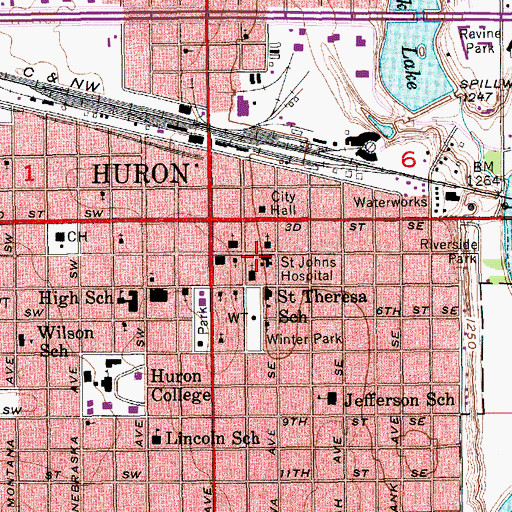 Topographic Map of Saint Johns Hospital, SD
