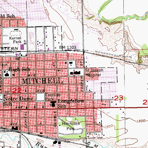 Topographic Map of Saint Joseph Hospital, SD