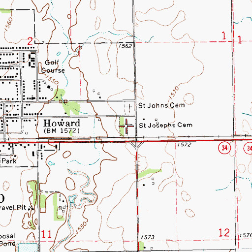 Topographic Map of Saint Joseph's Cemetery, SD