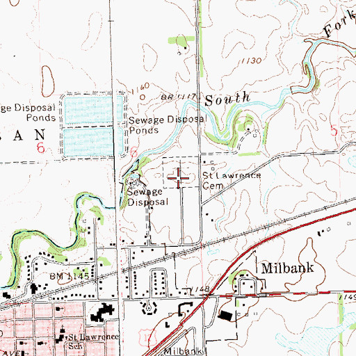 Topographic Map of Saint Lawrence Cemetery, SD
