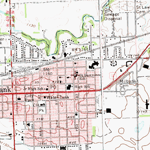 Topographic Map of Saint Lawrence School, SD