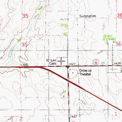Topographic Map of Saint Leo Cemetery, SD