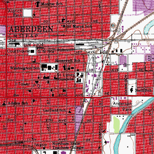 Topographic Map of Avera Saint Lukes Hospital, SD