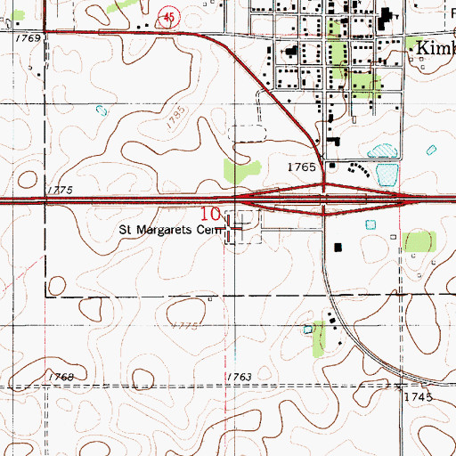 Topographic Map of Saint Margarets Cemetery, SD