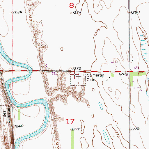 Topographic Map of Saint Martin Cemetery, SD