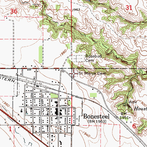 Topographic Map of Saint Marys Cemetery, SD