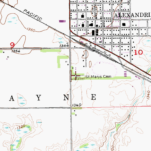 Topographic Map of Saint Marys Cemetery, SD
