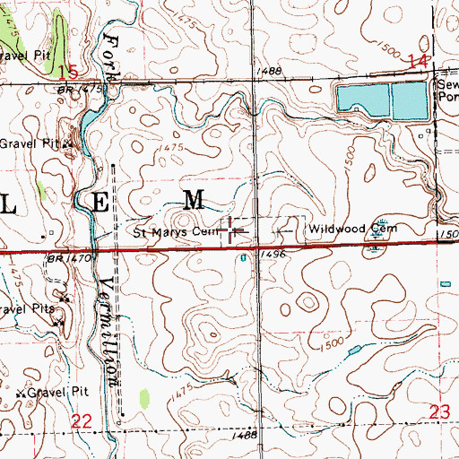 Topographic Map of Saint Mary's Cemetery, SD