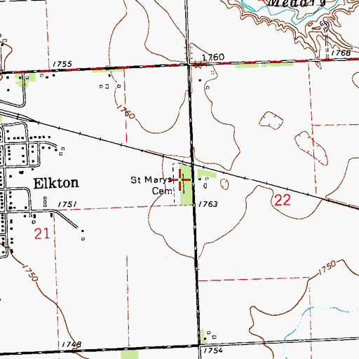 Topographic Map of Saint Marys Cemetery, SD