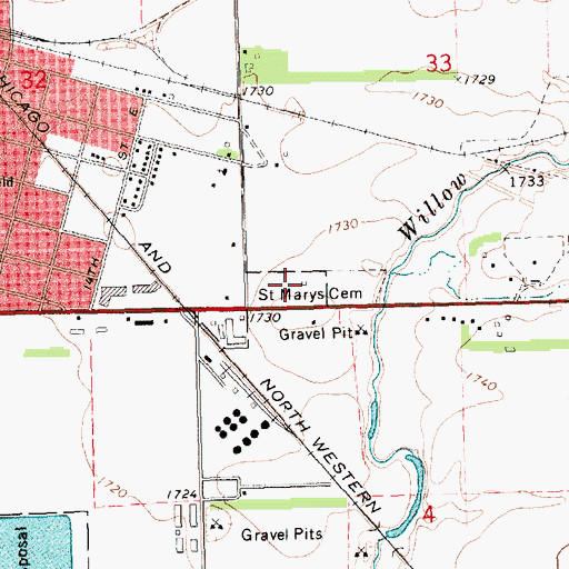 Topographic Map of Saint Marys Cemetery, SD