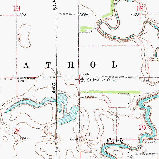 Topographic Map of Saint Mary's Cemetery, SD