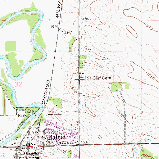 Topographic Map of Saint Olaf Cemetery, SD