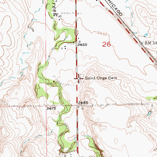 Topographic Map of Saint Onge Cemetery, SD