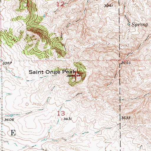 Topographic Map of Saint Onge Peak, SD