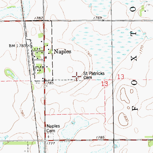Topographic Map of Saint Patricks Cemetery, SD