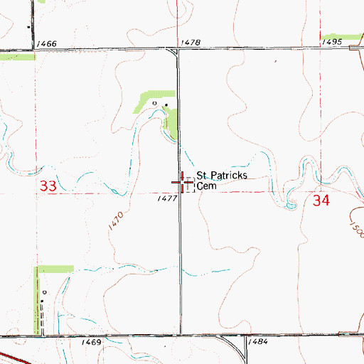 Topographic Map of Saint Patricks Cemetery, SD