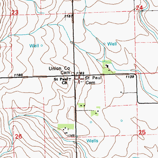 Topographic Map of Saint Paul Cemetery, SD
