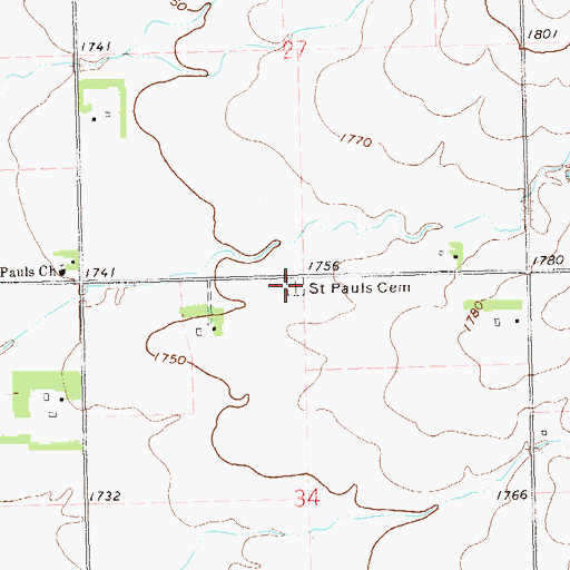 Topographic Map of Saint Pauls Cemetery, SD